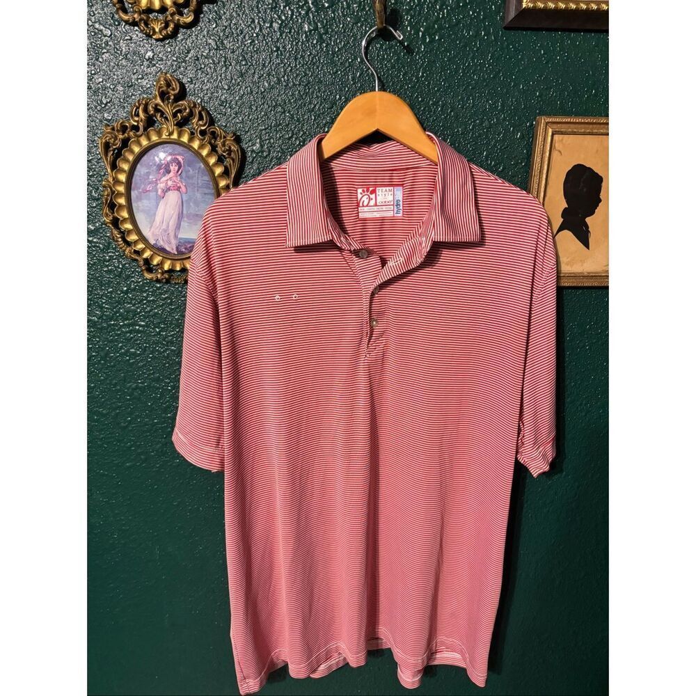 Chick-fil-A Oobe Polo Shirt Mens X-Large Red White Striped Hydrochill Golf Casua